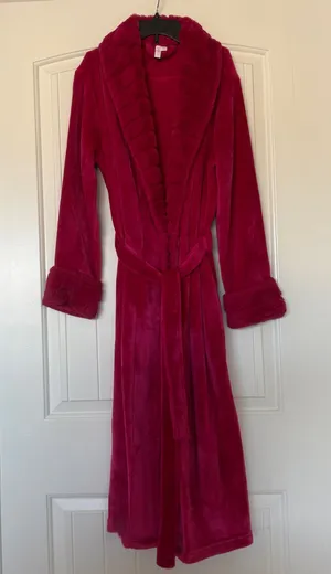Luxury Hot Pink Plush Faux Fur Trim Dressing Gown Robe UK Small | Soft Glam Barbiecore Loungewear Bathrobe Cozy Y2K Small thumbnail 1