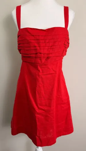 Abercrombie Fitch Red Linen Mini Dress Tiered Pleated Bodice Size Large thumbnail 1