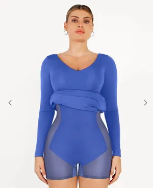 Popilush Shapewear Long Sleeve V-Neck Low Back Slimming Maxi dress thumbnail 5