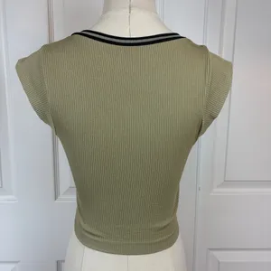 Urban outfitters green and black ribbed crop top thumbnail 2