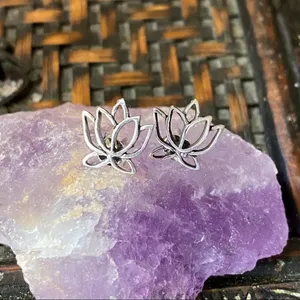 Lotus Flower Sterling Silver Stud Earrings thumbnail 2
