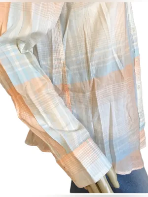 J. Crew "The Perfect Shirt" Peach & Blue Cotton Plaid Button Down (M) thumbnail 7