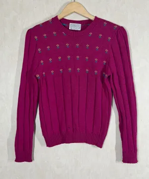 Pendleton Women’s Vintage 100% Virgin Wool Floral Sweater in Pink S thumbnail 1