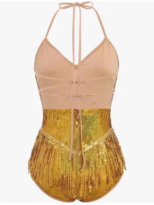 Sparkly Fringe Dress Glitter Tassel Latin Dance Dress V-Neck bodysuit costume thumbnail 3
