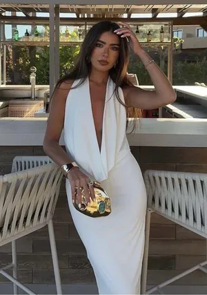 Zara maxi dress gown bodycon halter plunge neck party formal wedding evening thumbnail 1