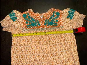 Sister Mary Floral Embroidered Coral Blouse Teal Boho Peasant Top Cottagecore thumbnail 4