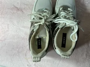DKNY White and Silver Platform Lace-Up Sneakers b121 thumbnail 4