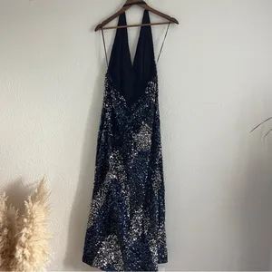 FREE PEOPLE Glitter & Gold Midi Sequined Halter Dress Size L Open Back thumbnail 5