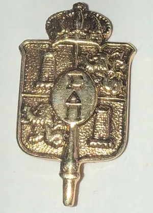 Sigma Delta Pi Coat of Arms Gold Tone Crest Pin thumbnail 1