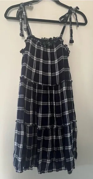 Trixxi Navy Blue White Plaid Tie Strap Mini Dress Small Beachy Coastal Cottagecore thumbnail 1