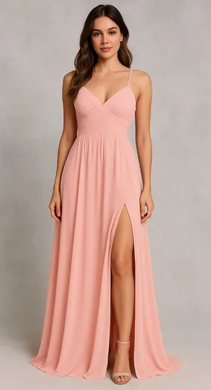 Bariano BHLDN Peach pleated maxi gown size XS bridesmaid wedding guest‎ summer thumbnail 1