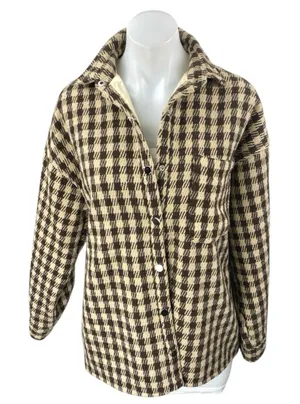 Princess Polly Cream Black Wool Plaid Checkered Long Sleeve Coat Jacket Size M/L thumbnail 1