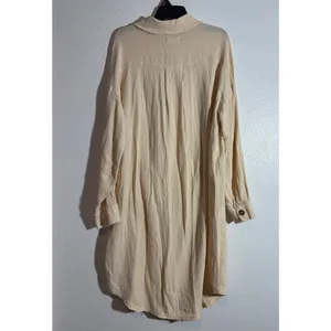 Oli & Hali Size M Cream Double Gauze Button-Up Shirt Dress Shacket Raw Hem thumbnail 2