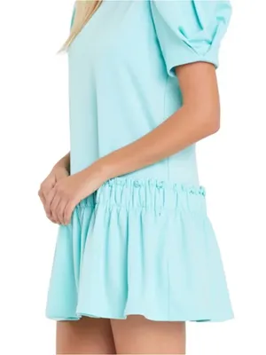 English Factory 100% Cotton Women’s XS Puff Sleeve Mini Dress in Mint Green thumbnail 16