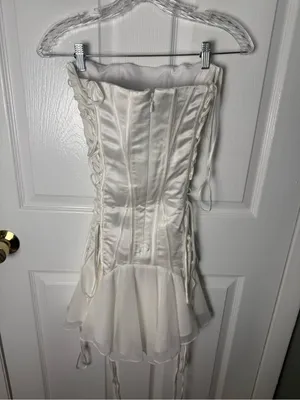 House of CB Sirena White Strapless Lace Up Mini Dress XS Tall thumbnail 8