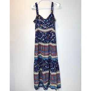 Umgee Size-L Boho Tiered Maxi Dress‎ | Blue Floral Paisley thumbnail 12