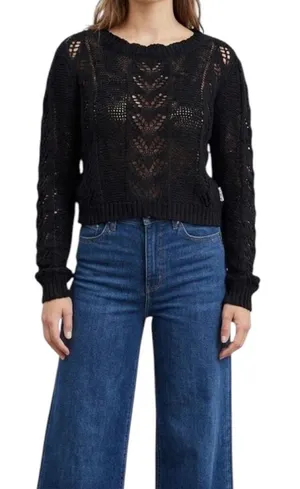 Storia Black Pointelle Open Weave Cropped Sweater M thumbnail 1