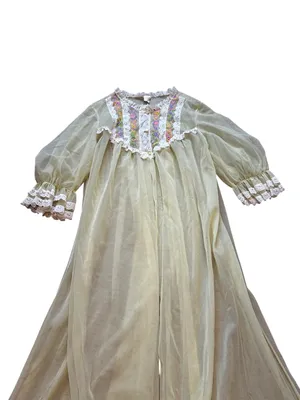 Vintage Peignoir Lace Ruffle Trim Embroidered Floral Robe Cottagecore Feminine thumbnail 3