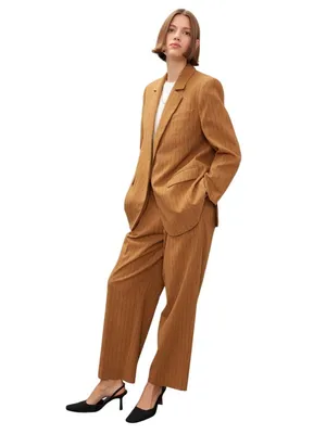 Madewell Plus Oversized Pinstripe Blazer in fallen timber 14 Womens Jacket thumbnail 4