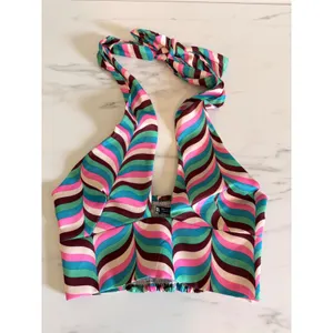 Zara Womens Multicolor Geometric Wave Halter Crop Top Deep V Festival‎ Size S thumbnail 2