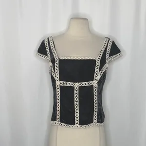 NWT!! FREE PEOPLE Tyler Velvet Corset Top Black Cream Embroidered Bohemian Small thumbnail 3