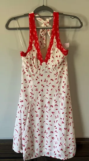 wild fable White Dress with Red Lace Trim and Red Pepper Print smal NWT thumbnail 1