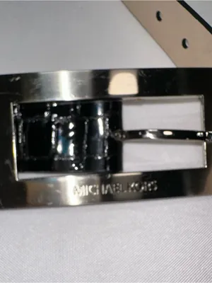 Women's Michael Kors Crocodile Black Belt Silver Rectangle Buckle Sz Small 34in thumbnail 2