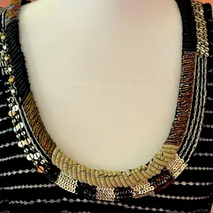 Free People Aztec Louie Beaded sequin Tank Black Striped Split Back Boho glam M thumbnail 4