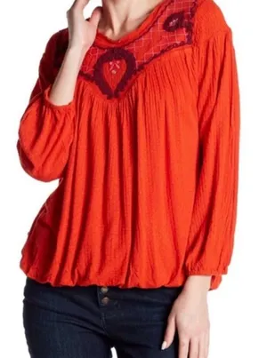 Free People Vibrant orange Blouse with Embroidery thumbnail 1