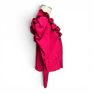 Anthropologie Long Sleeve V-Neck Ruffle Top Pink XS thumbnail 4