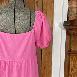 Luukse Bright Pink Tiered Babydoll Dress Puff Sleeve Cottagecore XL💛 thumbnail 10