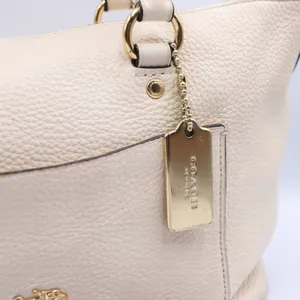 Coach Emma Satchel Women Small Cream Pebbled Leather Handbag F31466 Gold thumbnail 7