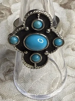 Vintage Ring Faux Turquoise Silver Tone Southwest‎ Adjustable Blue thumbnail 1