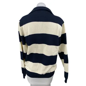 Brandy Melville Blue Cream Stripe Collared Long Sleeve Henley Sweater Top Size M thumbnail 2