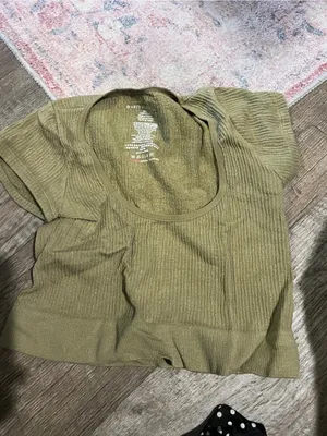 Anthropologie Olive Ribbed Scoop Neck Crop Top thumbnail 3
