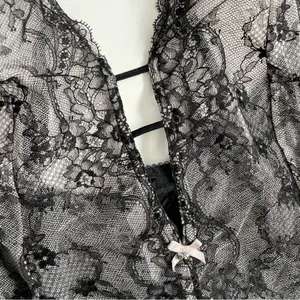 Victorias Secret Body Suit Nighty Thong Lace Plunge Neck Corset Lace Up Black thumbnail 2
