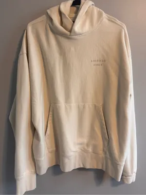 American Eagle‎ Oversized Cream Logo Hoodie Sweatshirt Large thumbnail 1