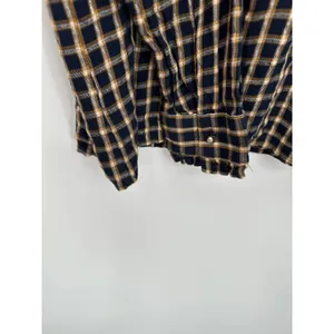 Loft Blue‎ Gold Shimmer Plaid Pleated Blouse Boho Peasant Rayon Women Large thumbnail 4