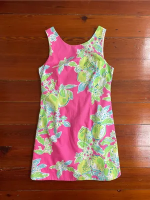 Lilly Pulitzer Delia Hotty Pink Lemonade Shift Mini Cotton Dress Sz 8 🧡🎀 thumbnail 9
