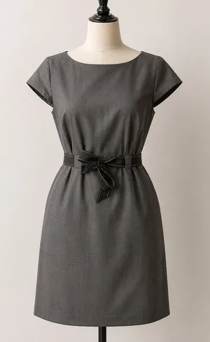 Studio I Gray Plaid Cap‎ Sleeve Sheath Dress with Bow Belt Accent Size 8 thumbnail 1