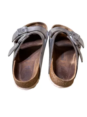 Birkenstock Arizona Silver Metallic Leather Double Strap Sandals Women 37 thumbnail 4
