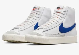 Nike White & Blue Leather Blazer Mid 77 Game Royal Hi Top Sneaker Shoes 9.5 thumbnail 1