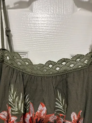 Xhilaration Olive Green Embroidered Floral Women's Maxi Dress thumbnail 5