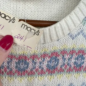 NEW Vintage Charter Club sweater vest white multicolor pastel Fair Isle pattern thumbnail 8