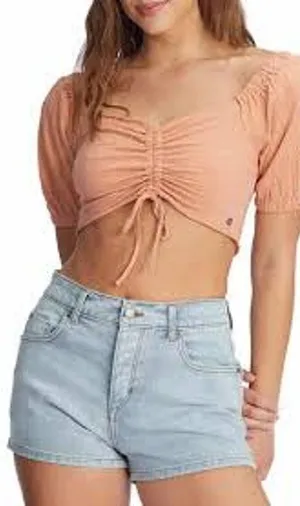 ROXY Flirty Walk Crop Top Size Small S Cinch Cord FEMININE SOFT GIRL ESTHETIC thumbnail 1