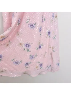 NEW Endless Rose Free The Roses Sequin Floral Slip Maxi Dress S Pink Halter Tie thumbnail 4