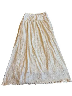 Free People Cream Eyelet Midi Skirt Strapless Dress Crocheted Trim Size Small thumbnail 9