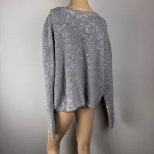 DKNY Jeans 100% Cotton Gray & Metallic Silver‎ Animal Print Size L Crew Sweater thumbnail 5