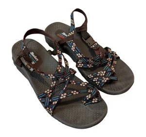 Skechers Reggae Loopy Strappy Trail Hiking Sandals Brown Floral Women's Size 10 thumbnail 1