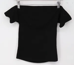 Denimo Top Womens S Off-the-shoulder Black Short Sleeve Stretch Knit Excellent thumbnail 1